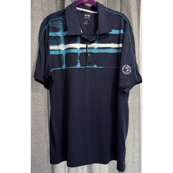 Adidas ClimaCool Golf Polo Shirt Men's XL Navy Blue Easy Care Polyester LOGO EUC - Picture 1 of 9